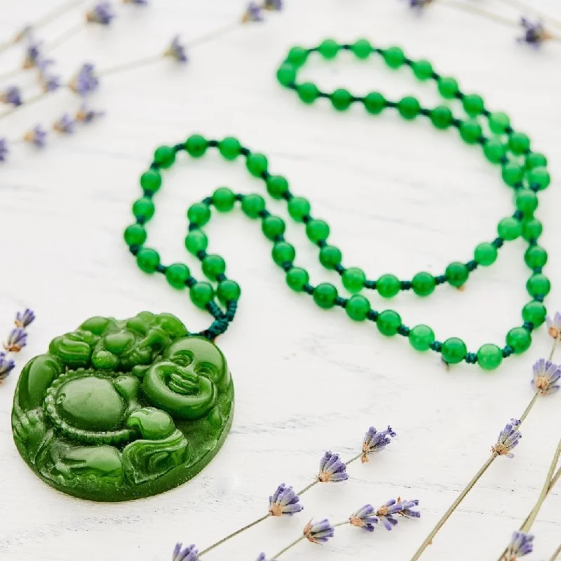 Handcrafted Gemstone Necklace For Special Gifts-Jade Crystal Buddha Necklace