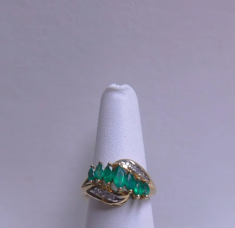 Unique Gemstone Wedding Rings For Grooms-14K ESTATE EMERALD AND DIAMOND RING