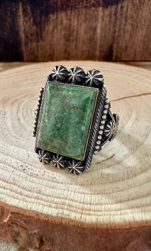 Personalized Gemstone Engagement Rings For Bridesmaids-M&R CALLADITTE NAVAJO Square Green Turquoise Sterling Ring • Size 13