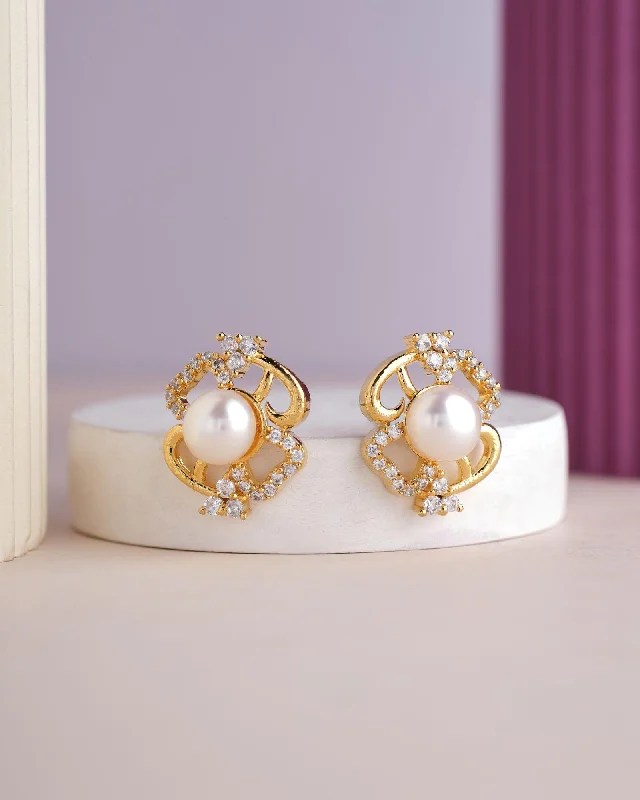 Luxury Earrings With Diamonds For Evening Wear-Beautiful Stud Pearl Earring