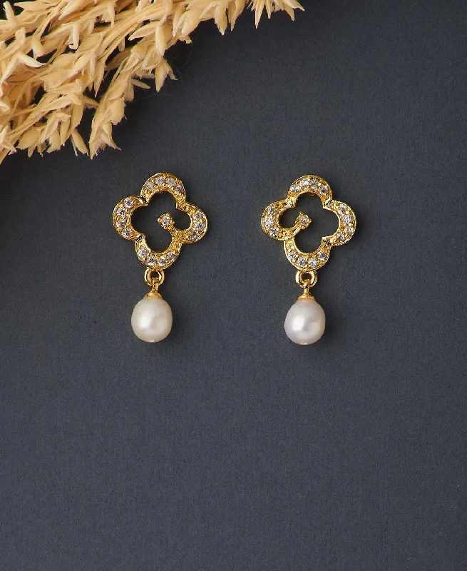 Classic Pearl Earrings For Weddings-Florial Real Pearl Hanging Earring