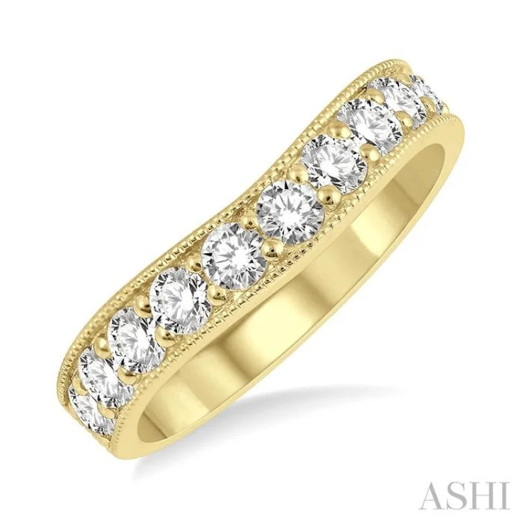 Classic Gold Wedding Rings For Bridesmaids-1 Ctw Arched Round Cut Diamond Wedding Band in 14K Yellow Gold