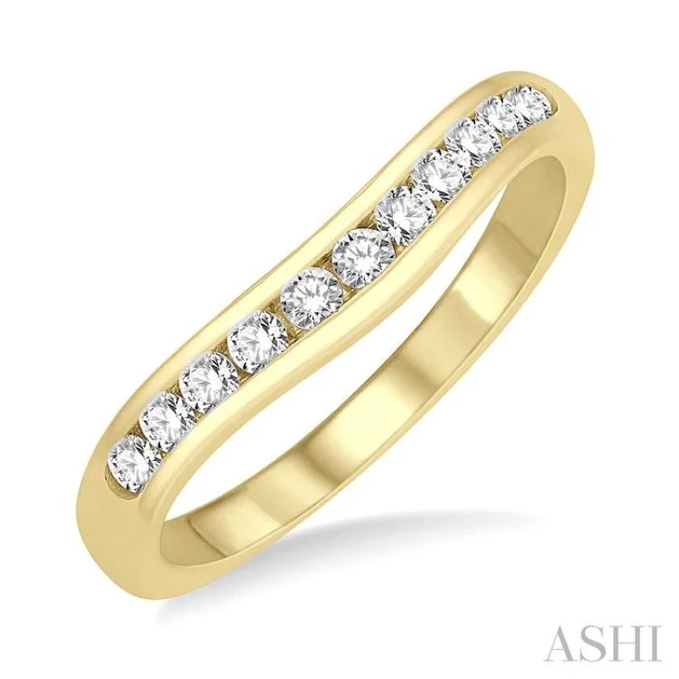 Custom Engagement Rings For Fashion-Forward Brides-1/3 Ctw Round Cut Diamond Inlay Wedding Band in 14K Yellow Gold