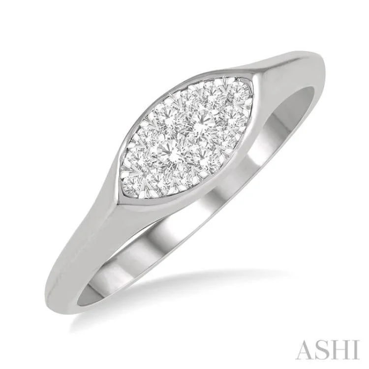 Classic Wedding Bands With Diamond Accents-1/5 ctw Marquise Shape Lovebright Round Cut Diamond Ring in 14K White Gold