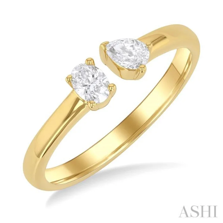 Simple Engagement Rings With Custom Stones-1/3 ctw Toi Et Moi Oval and Pear Cut Diamond Open Fashion Ring in 14K Yellow Gold