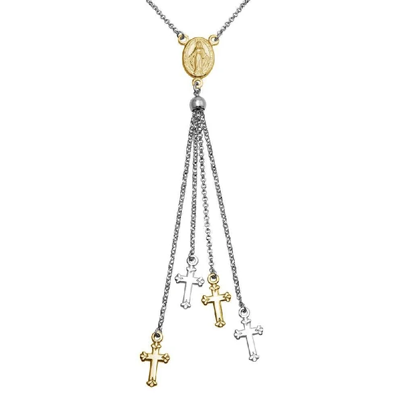 Personalized Gold Pendant Necklace For Day Wear-Rhodium Plated 925 Sterling Silver and Gold Plated Rosary Tassel Necklace - ARN00048RH-GP