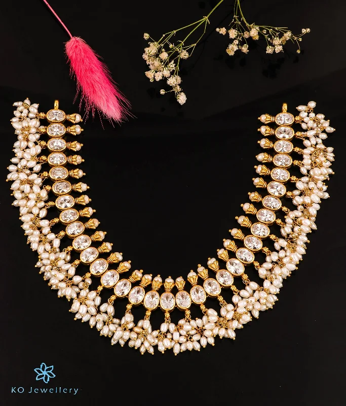 Handcrafted Gold Necklace For Weddings-The Vishruth Silver Necklace (White)