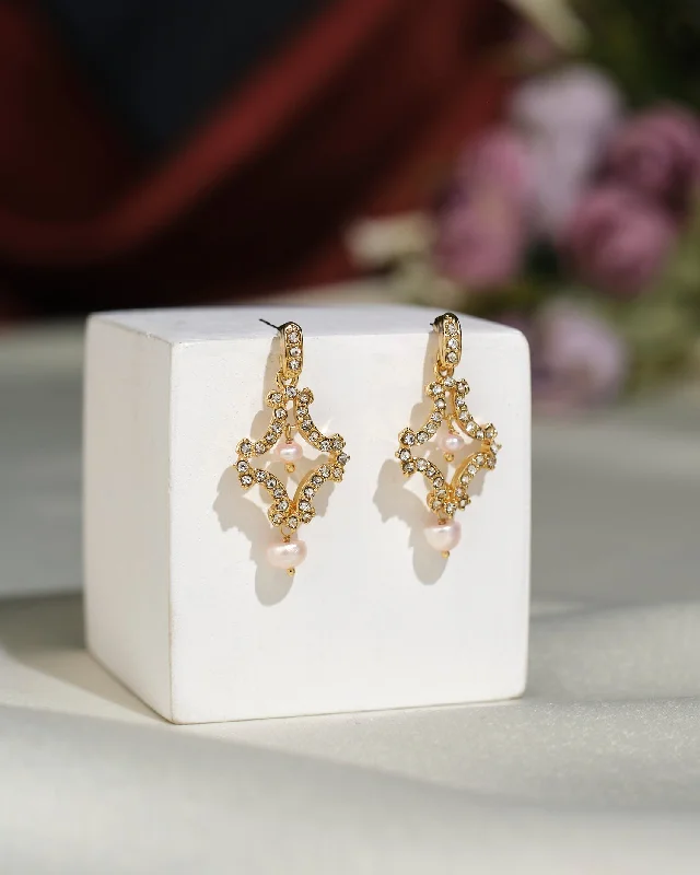 Vintage Gold Earrings For Bridesmaids-Delicate Pretty CZ Earrings