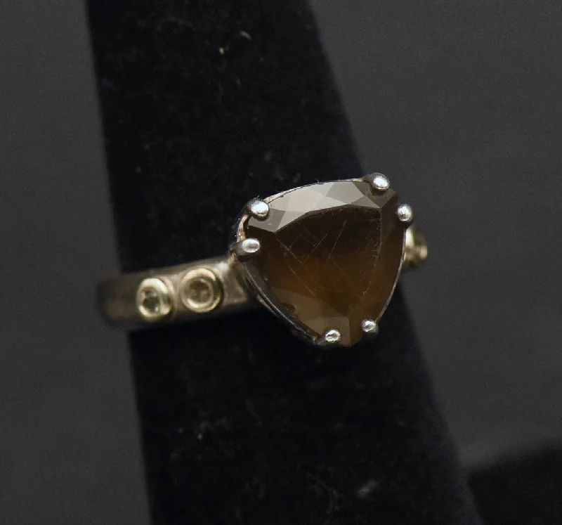 Custom Wedding Bands For Groomsmen-Pandora - Vintage Sterling Silver Smoky Quartz Ring - Size 5.25