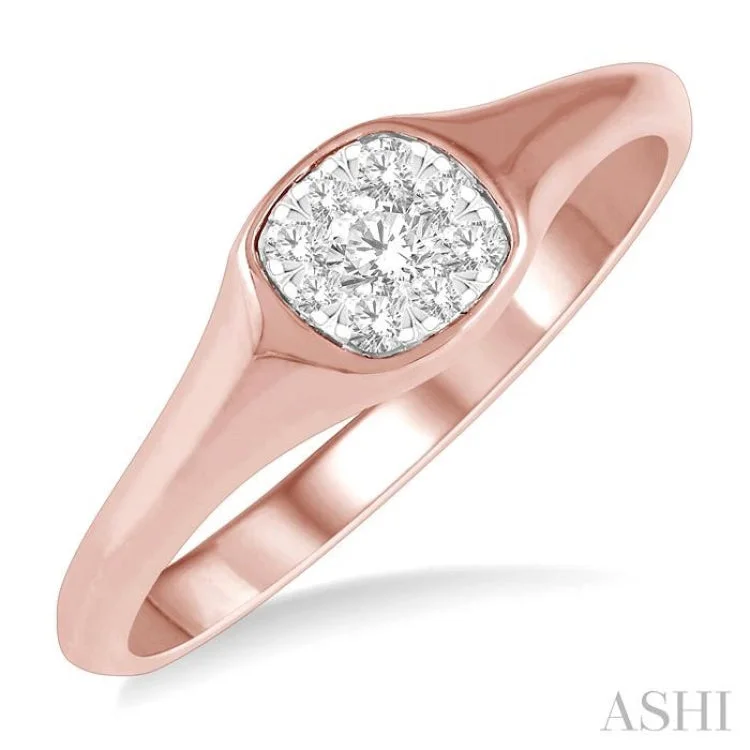 Personalized Stacking Rings For Wedding Bands-1/6 ctw Cushion Shape Lovebright Diamond Ring in 14K Rose and White Gold