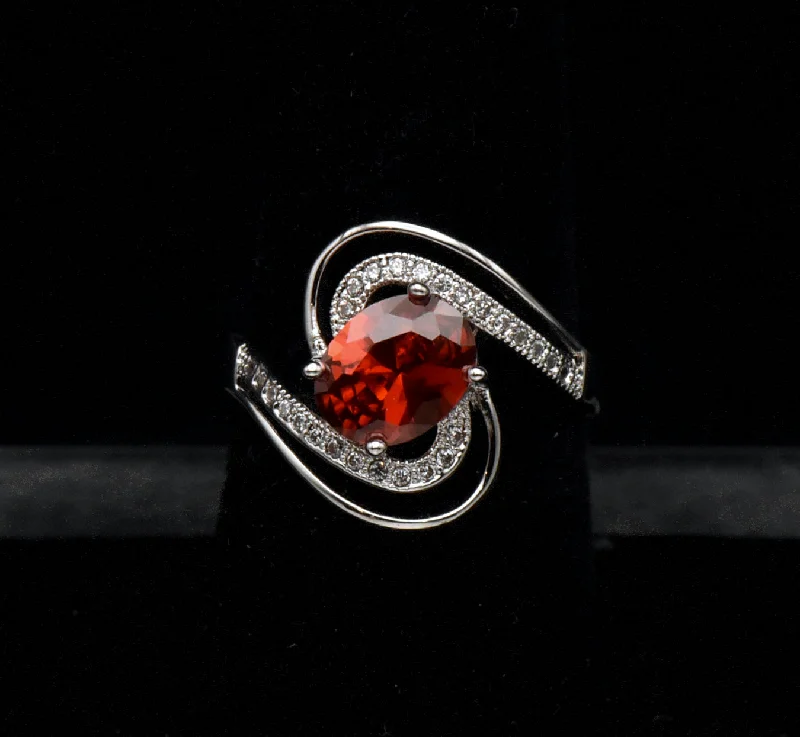 Sparkling Diamond Wedding Rings For Special Days-Vintage Red Cubic Zirconia 18k White Gold Plated Ring - Size 7