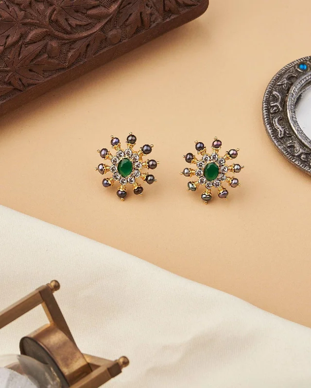 Colorful Drop Earrings For Fashion Lovers-Deep Green Black Sun Spokes Ear Studs