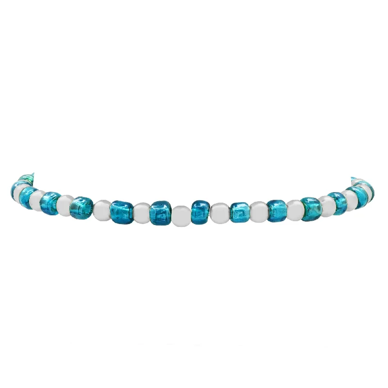 Stylish Crystal Bracelets For Women-IRIDESCENT BALL STRETCH BRACELET SILVER AND TEAL