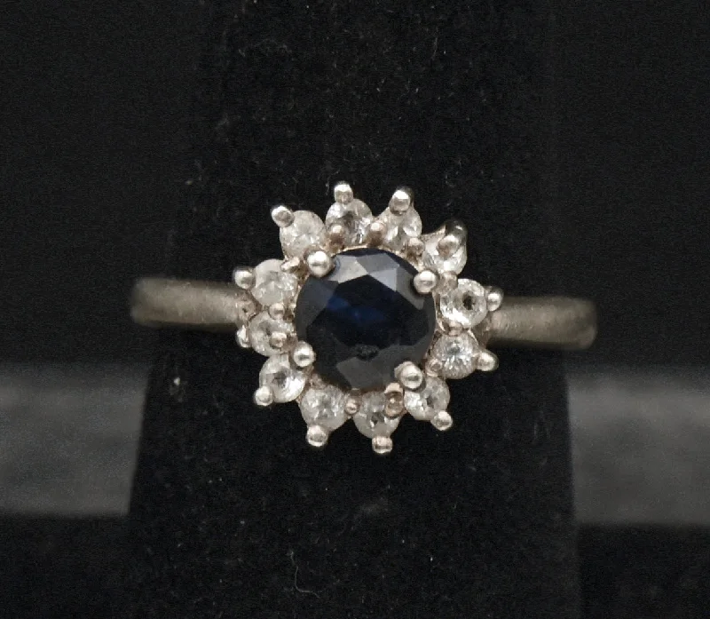 Classic Solitaire Rings For Timeless Style-Vintage Sapphire and Topaz Sterling Silver Halo Ring - Size 7