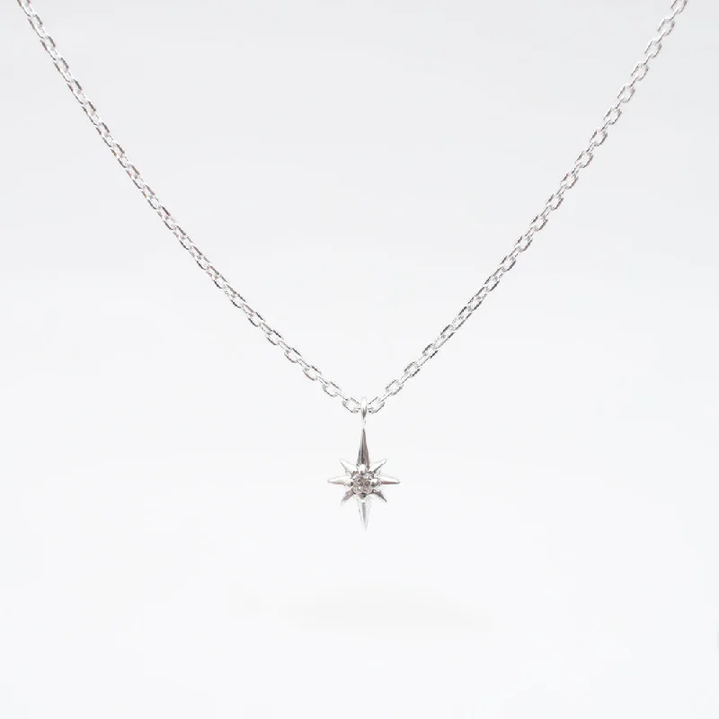 Trendy Beaded Necklace For Summer Look-Tiny Silver North Star Necklace