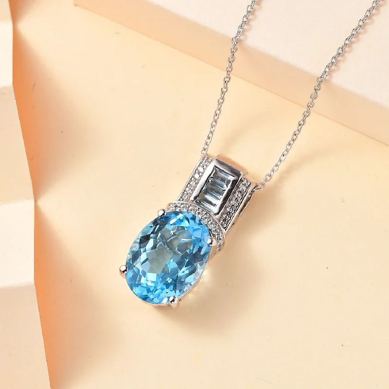 Classic Gemstone Necklace For Wedding Guests-Sky Blue Topaz and Zircon Necklace