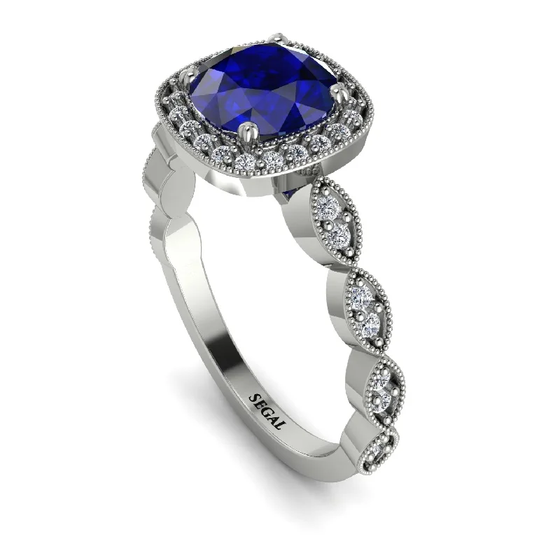 Custom Wedding Bands For Groomsmen-Vintage Inspired Sapphire Halo Ring - Frances No. 15