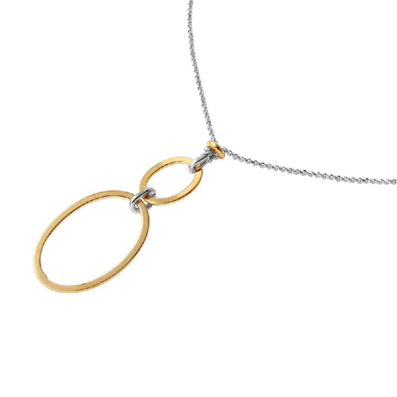 Simple Crystal Necklace For Weddings-Silver 925 Chain Necklace with Gold Plated Dangling Loops Pendant - ITN00097RH-GP