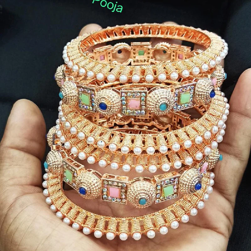 Classic Custom Gold Bangles For Wedding Rings-Pooja Bangles Rose Gold Plated Bangles set