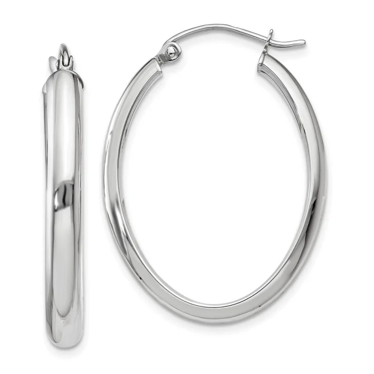 Large Dangle Earrings For Formal Occasions-14k White Gold Polished 3.75mm Oval Tube Hoop Earrings