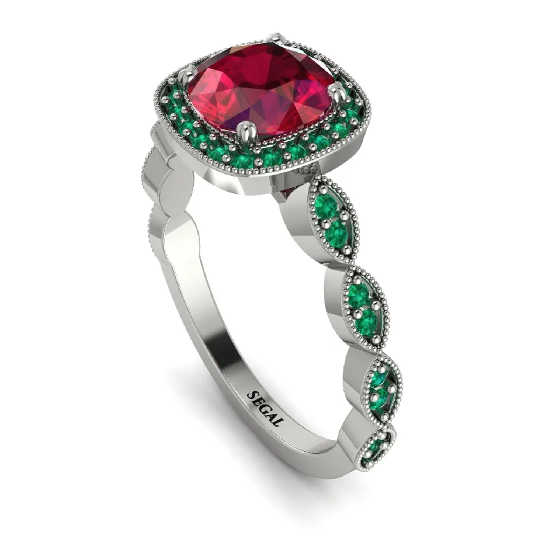 Trendy Custom Engagement Rings For Modern Brides-Vintage Inspired Ruby Halo Ring - Frances No. 27