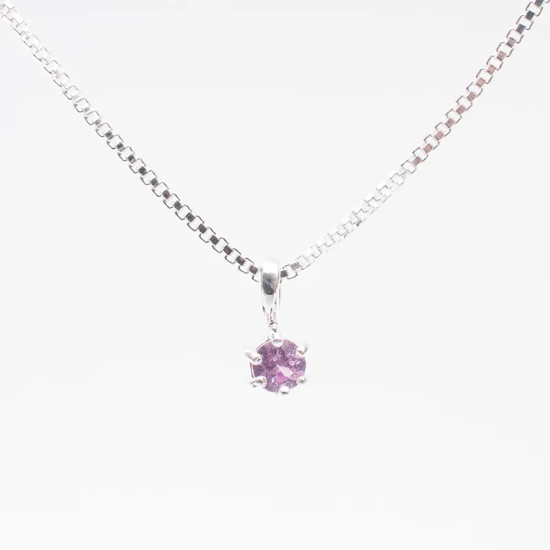 Classic Heart Necklace For Fashion Lovers-Silver Round Claw Set Pink Sapphire Necklace