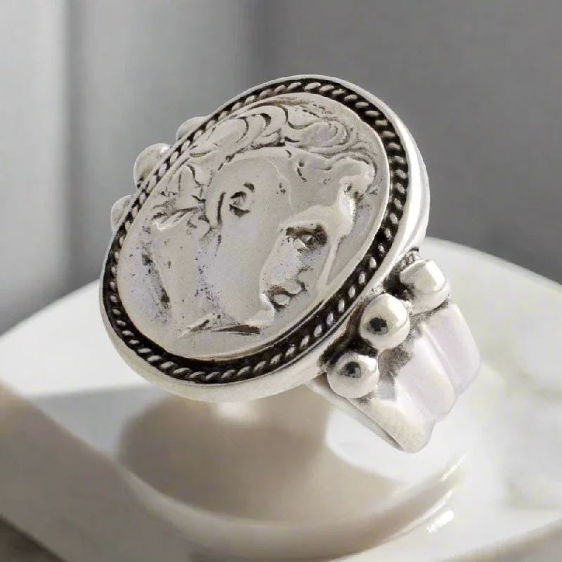 Simple Gemstone Rings For Timeless Style-Alexander the Great Portait Coin Ring in Sterling Silver (DT-102)