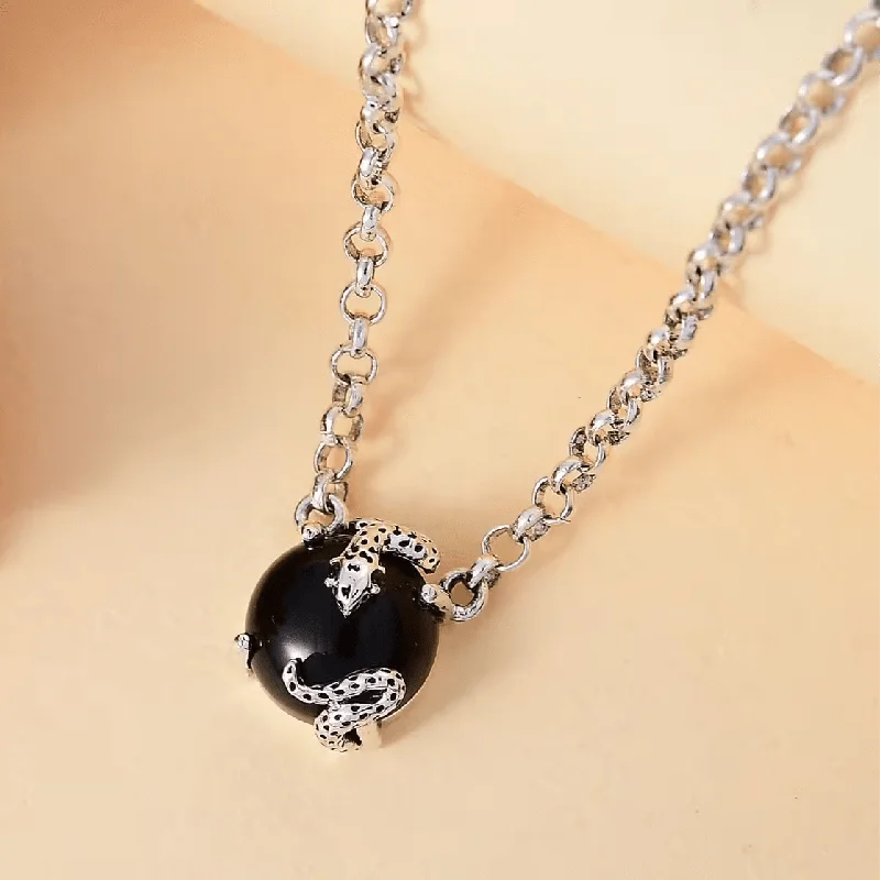 Elegant Heart Pendant Necklace For Fashionistas-Year of the Snake Necklace –  Black Jade & Thai Black Spinel 18 Inches