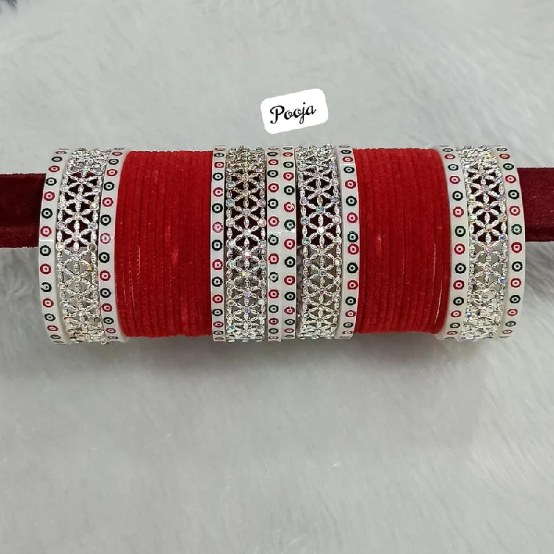 Classic Wedding Bangles With Gold And Gemstones-Pooja Bangles Silver Plated AD Bangles Set