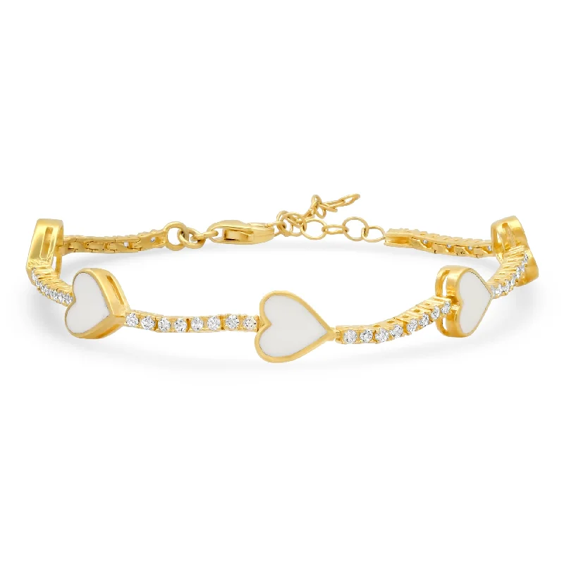 Colorful Crystal Bracelets For Teens-WHITE HEART BRACELET, GOLD