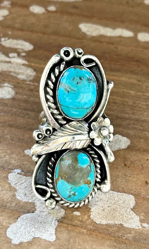 Trendy Men’s Wedding Rings For Special Occasions-LITTLE C.R. Navajo, Dine'h Native Arts Turquoise Sterling Silver • Size 8