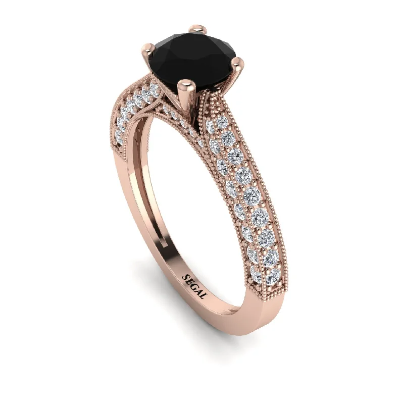 Unique Custom Rings For Wedding Day-Classic Vintage Black Diamond Engagement Ring - Kathryn No. 8