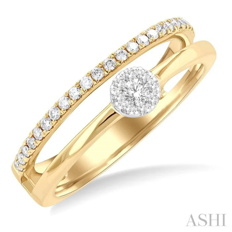 Elegant Custom Wedding Bands For Grooms-1/4 ctw Dowble Row Lovebright Round Cut Diamond Ladies Ring in 10K Yellow and White Gold