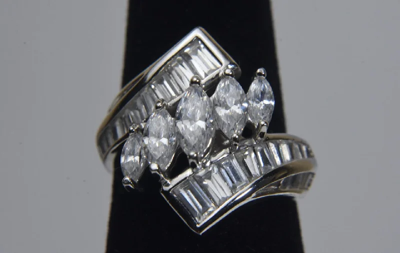 Personalized Promise Rings For Couples-Ross-Simons - Sterling Silver Marquise and Baguette Cut Cubic Zirconia Ring - Size 6