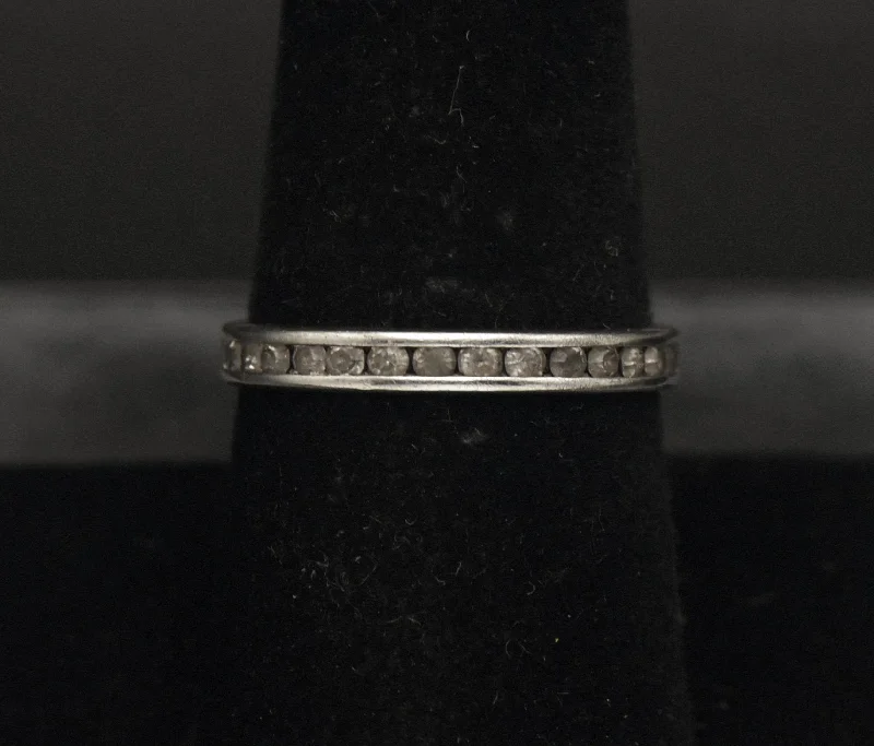 Classic Wedding Bands For Traditional Brides-Vintage Sterling Silver Rhinestone Eternity Band - Size 8