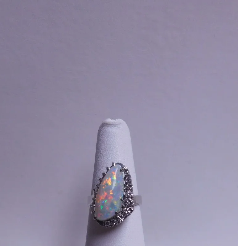 Trendy Titanium Wedding Rings For Brides-18K ESTATE OPAL AND DIAMOND RING