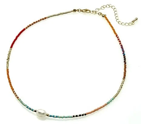 Long Pendant Necklace For Weddings-Beaded Necklace with Freshwater Pearl Pendant - Multi Colors