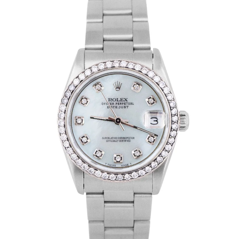 Luxury Watches For Special Occasions-MINT Rolex DateJust 31mm MOP DIAMOND Oyster Steel Midsize Automatic Watch 68274