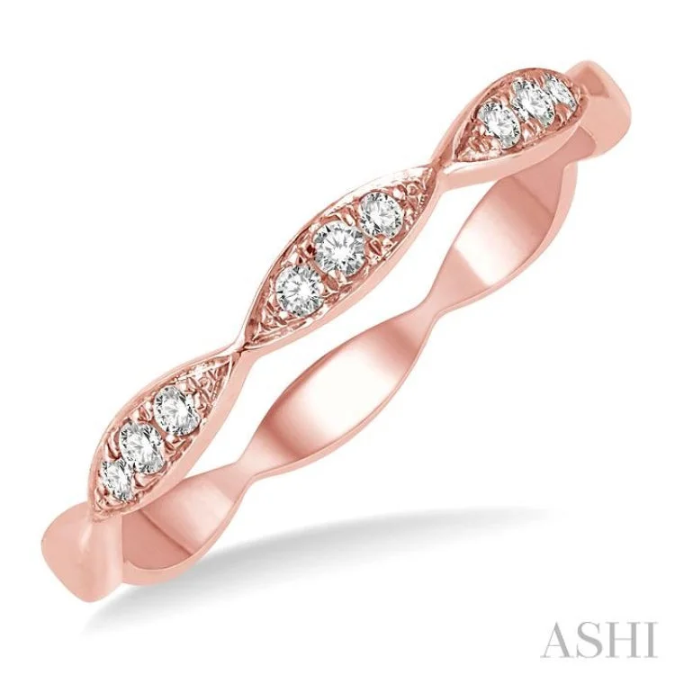 Classic Solitaire Diamond Rings For Engagement-1/10 ctw Marquise Lattice Round Cut Diamond Stackable Band in 14K Rose Gold