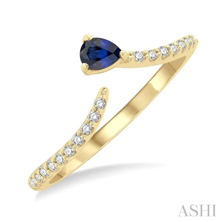 Personalized Custom Rings For Special Occasions-1/10 ctw Petite 4X3MM Pear Cut Sapphire and Round Cut Diamond Precious Fashion Ring in 10K Yellow Gold