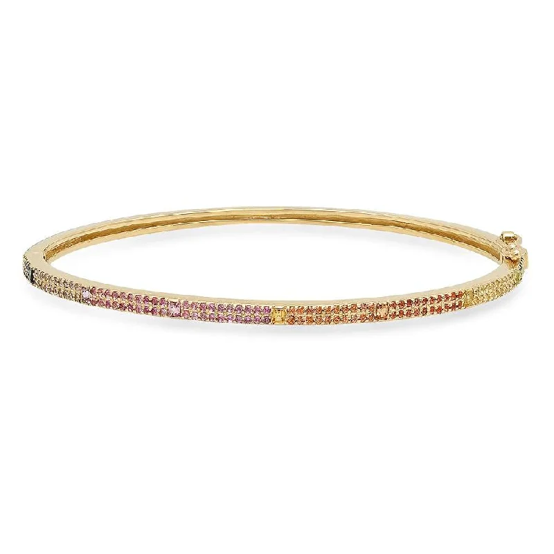 Elegant Gold Bracelets With Diamonds-RAINBOW SAPPHIRE HINGE BRACELET, GOLD