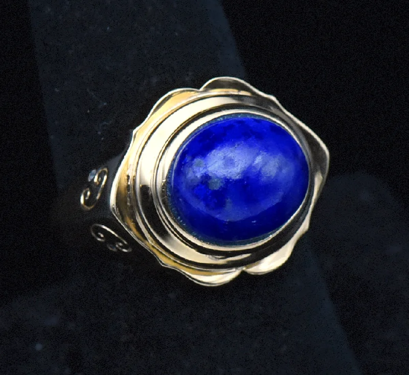 Elegant Diamond Rings For Wedding Day-Vintage Vermeil Lapis Lazuli and Rhinestone Ring - Size 8