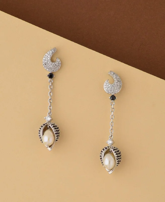 Personalized Earrings With Charms For Unique Gifts-Leaf Real Pearl Hang Earring