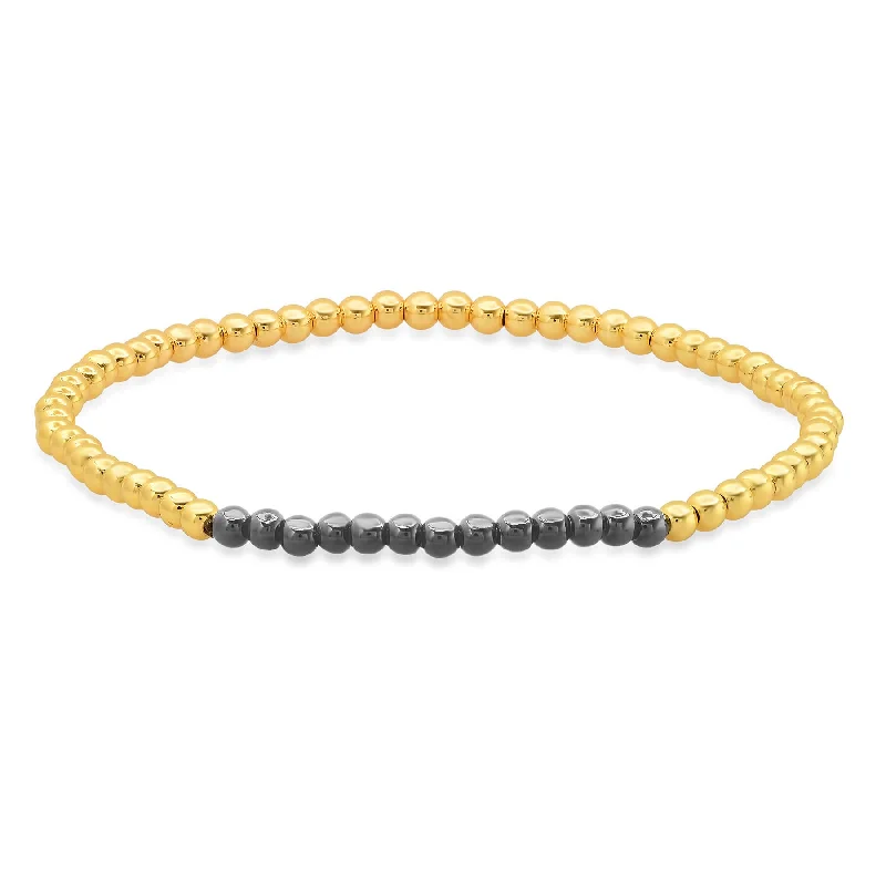 Minimalist Custom Name Bracelets-STRETCH BRACELET, GOLD & BLACK