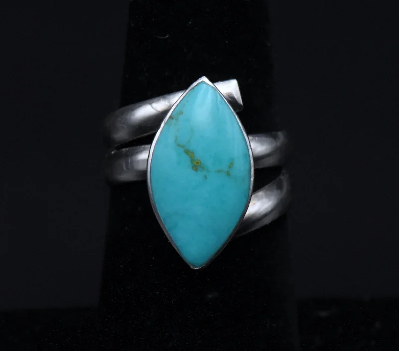 Trendy Stacking Rings For Special Occasions-Vintage Handmade Turquoise Sterling Silver Ring - Size 6