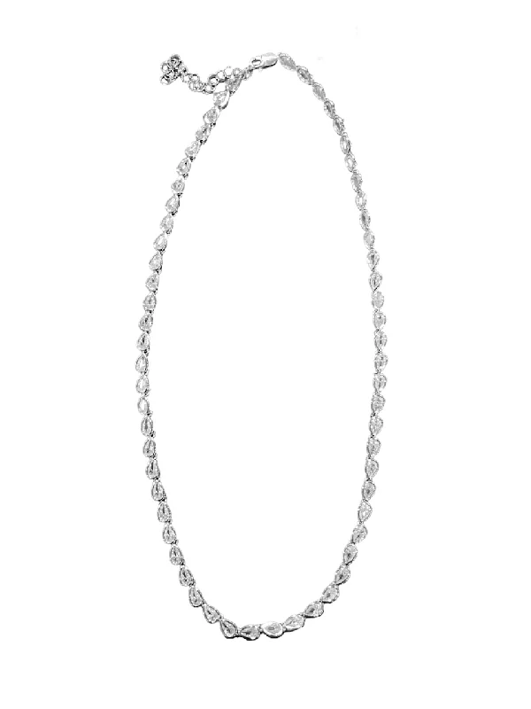 Trendy Statement Necklace For Evening Wear-Teardrop Tennis Necklace - Silver