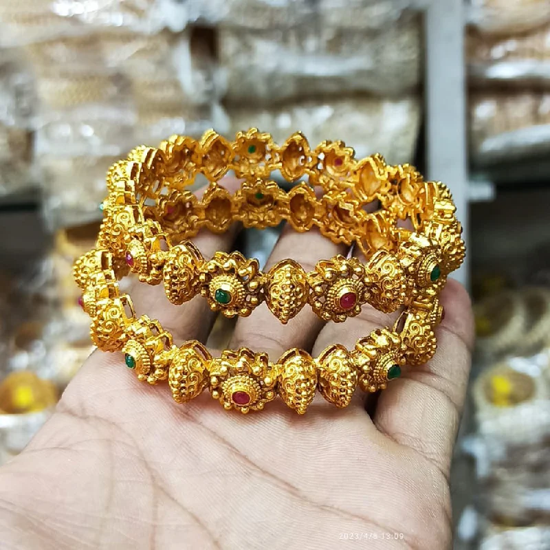 Sparkling Custom Wedding Bangles For Special Days-Manisha Jewellery Gold Plated Pota Stone Bangles Set