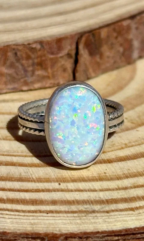 Sparkling Diamond Rings For Wedding Day-NEW LIGHT Sterling Silver and Lab Opal Navajo Ring • Multiple sizes available