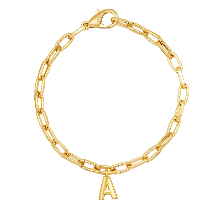 Beautiful Gold Charm Bracelets-PAPERCLIP INITIAL BRACELET GOLD