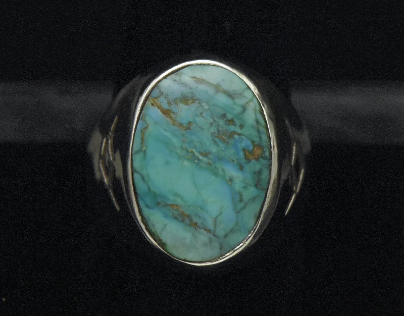 Custom Wedding Bands For Stylish Couples-Vintage Sterling Silver and Turquoise Southwestern Style Ring - Size 11